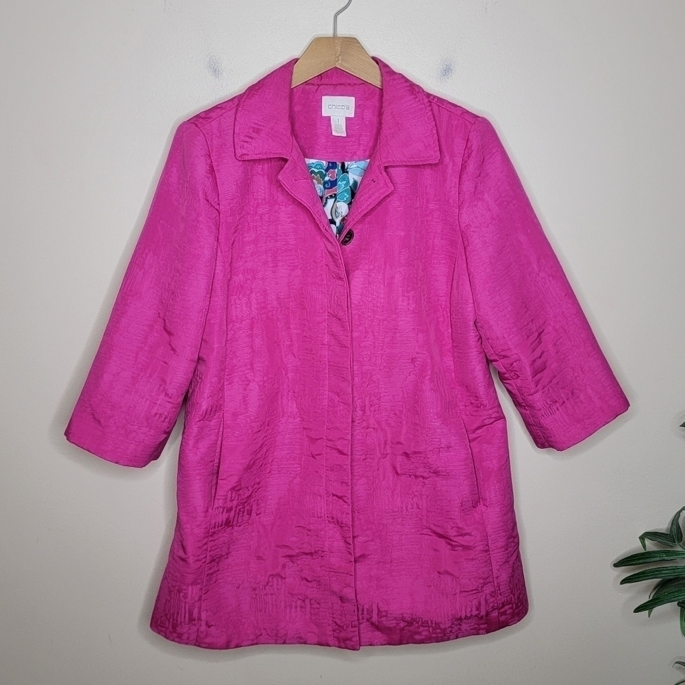 Chico's | Bright Pink Women's Jacket 3/4 Sleeves Half Button Front